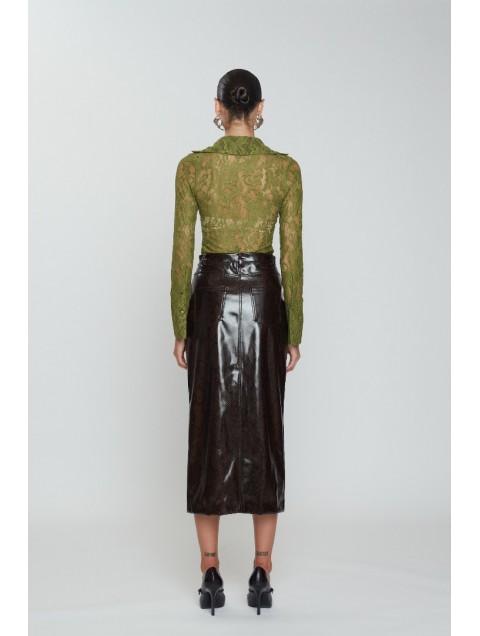 MIX AND MATCH Aisha Midi Skirt Python Print Καφέ Φίδι Μίντι Φόυστα